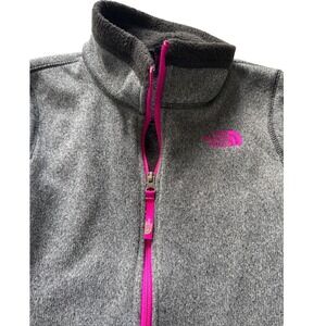 The North Face Girls Full Zip Fleece Jacket Gray Pink Trim Size Large 14/16